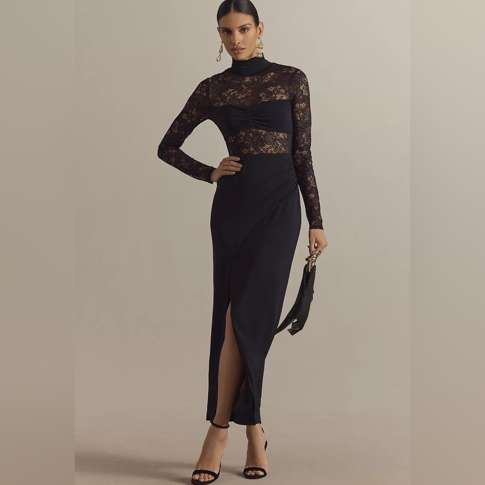 Anthropologie Black Lace Long Sleeve Dress